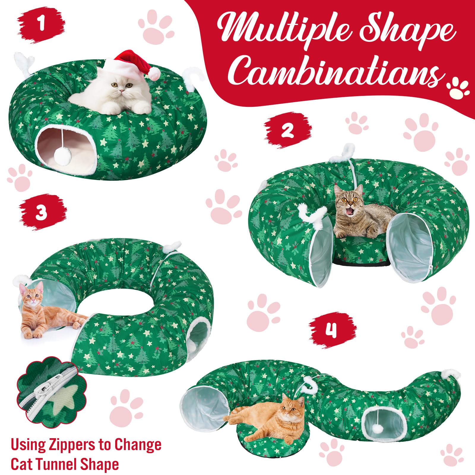 Dansydaisy cat-tunnel bendable-design enables flexible layouts for play.