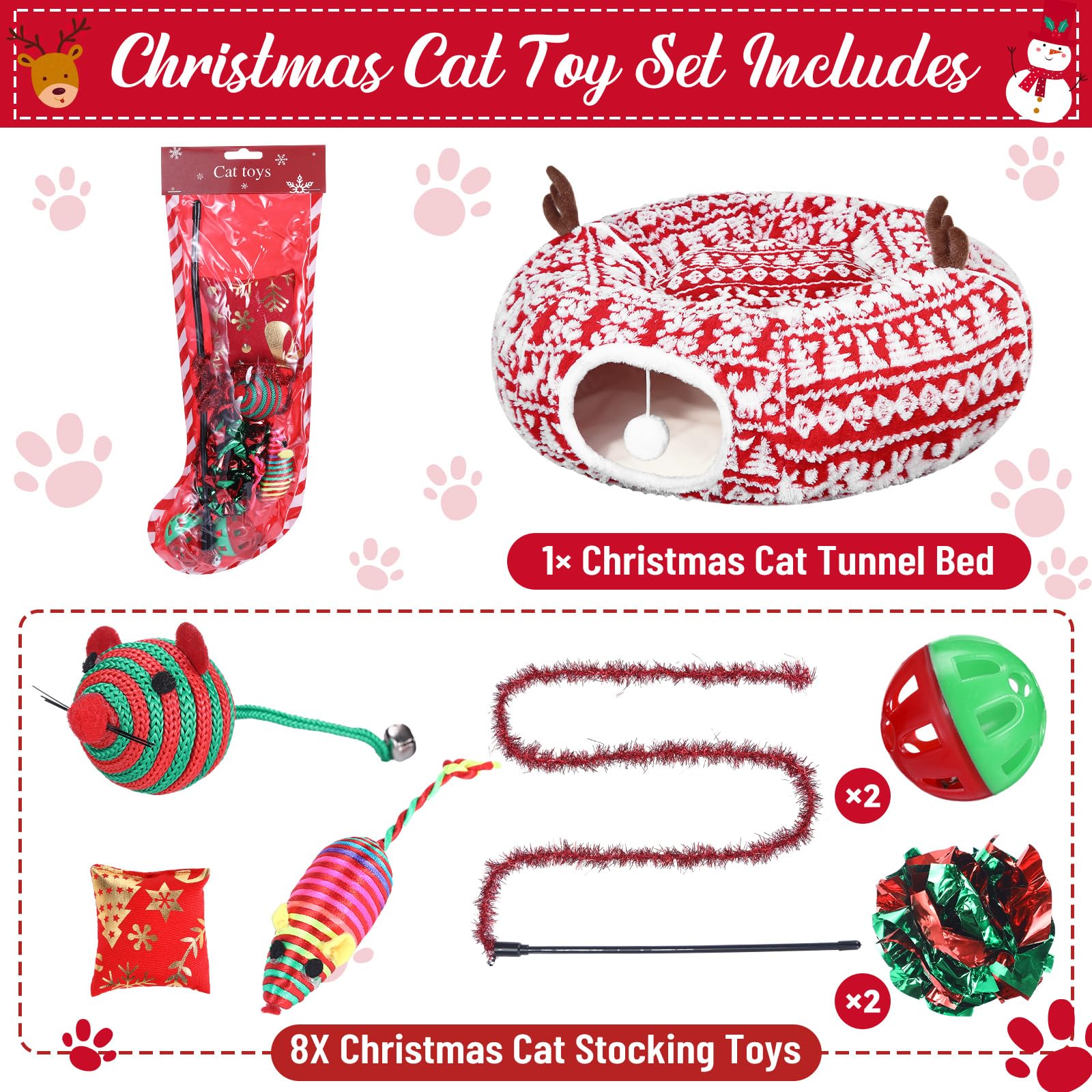 Dansydaisy cat tunnel with eight toys for interactive play