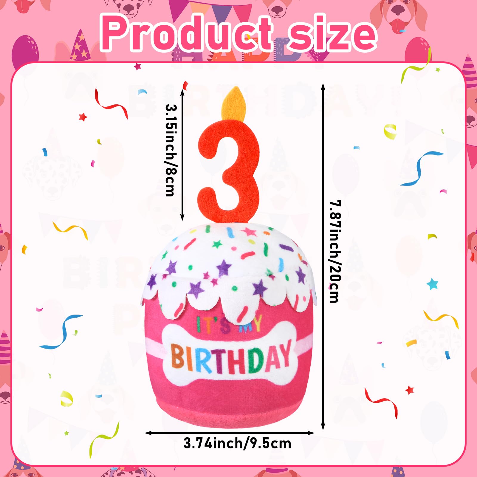 Dansydaisy dog birthday cake toy pink 3D design top highlighting cake motif for celebrations.