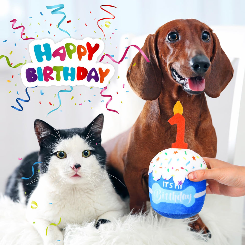 Dansydaisy dog birthday cake toy 3D top detail for vivid party ambiance.