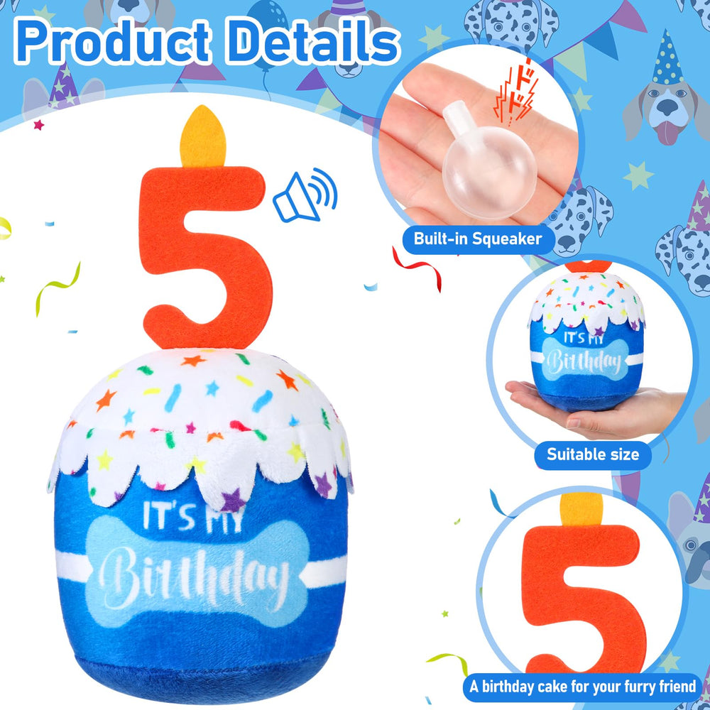 Dansydaisy dog birthday cake toy blue side view highlighting durable plush for teething fun