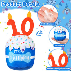 Dansydaisy dog birthday cake toy blue side view highlighting durable plush and chewelike feel