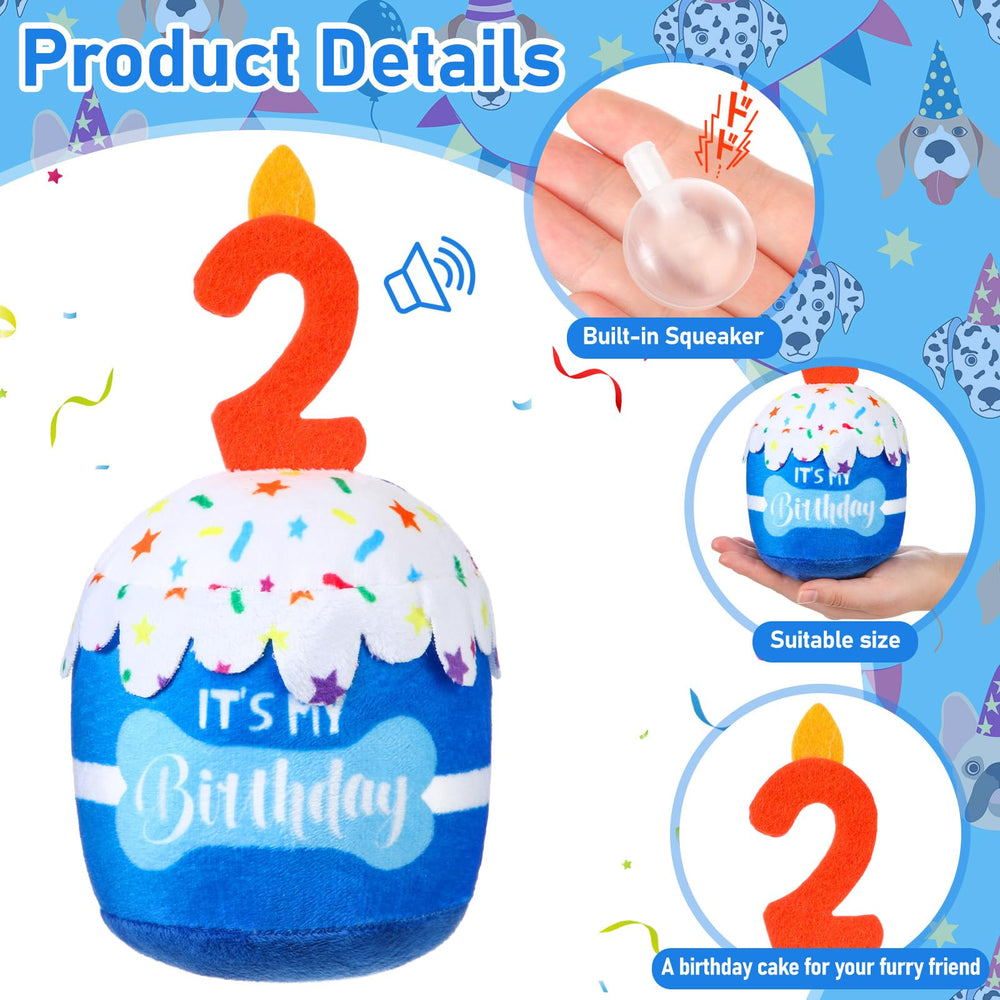Dansydaisy dog birthday cake toy blue squeaker in action for interactive fun