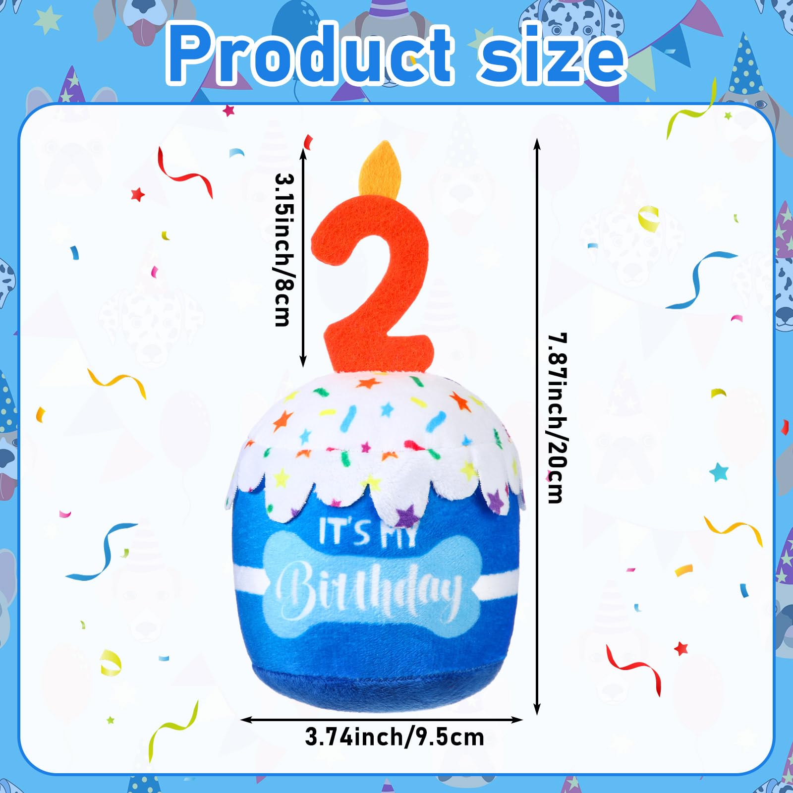 Dansydaisy dog birthday cake toy blue top view showing 3D birthday design for photos