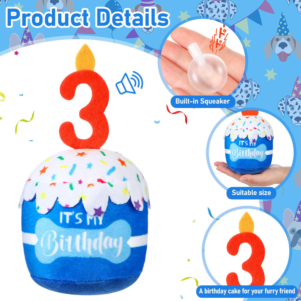 Dansydaisy dog birthday cake toy blue top view showcasing 3D design