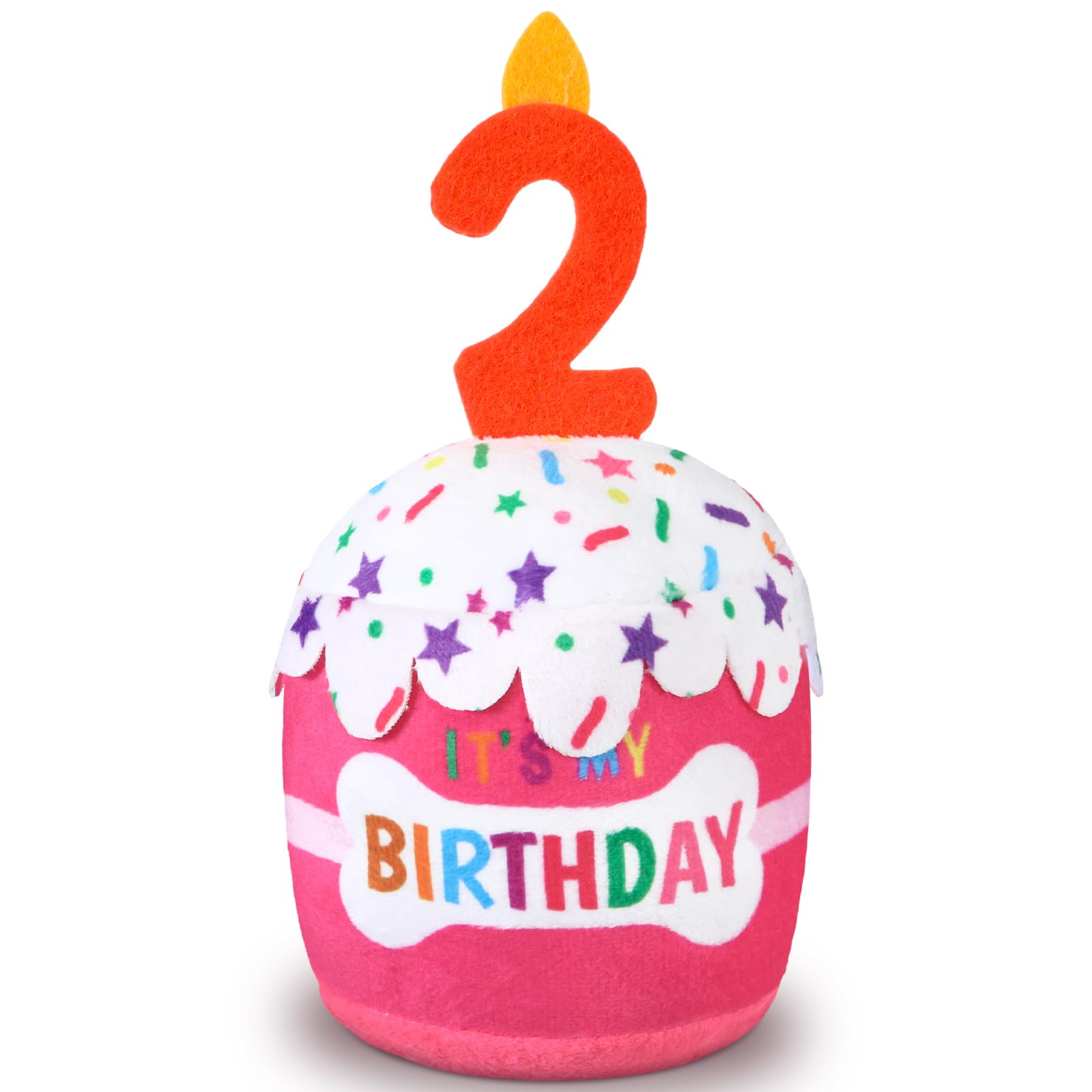 Dansydaisy dog birthday cake toy closeup pink highlighting squeaky cream details for playful celebrations