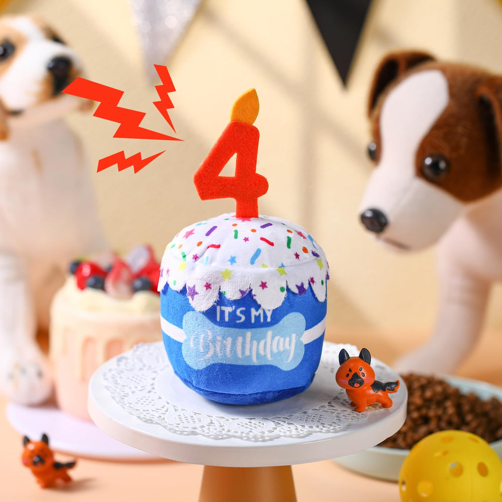 Dansydaisy dog birthday cake toy durable filling for safe play.