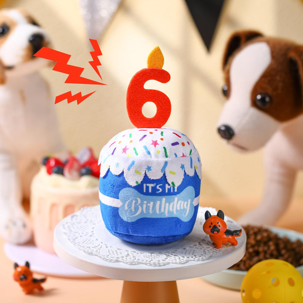 Dansydaisy dog birthday cake toy party décor enhances photos and dog engagement.