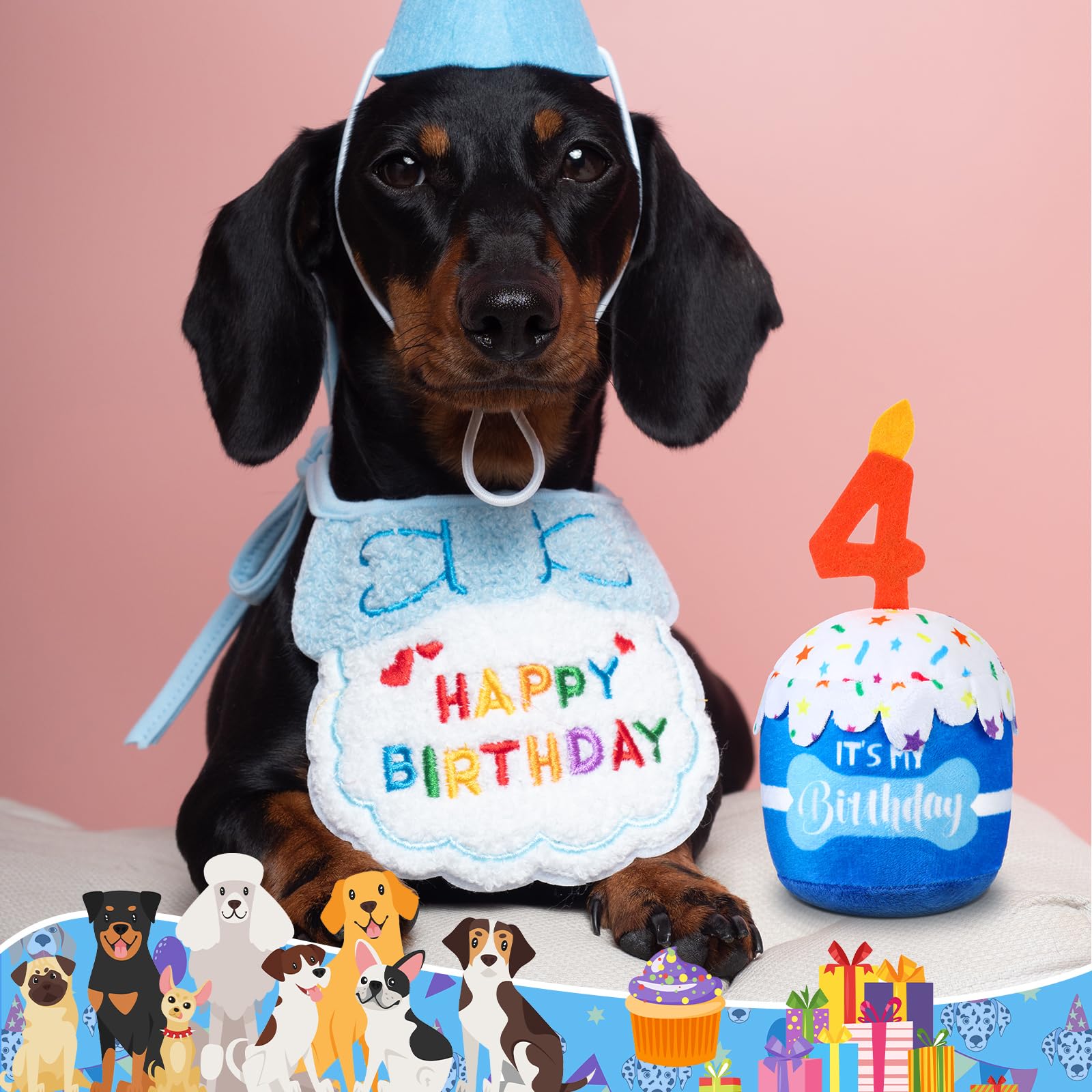 Dansydaisy dog birthday cake toy party decoration for photos.