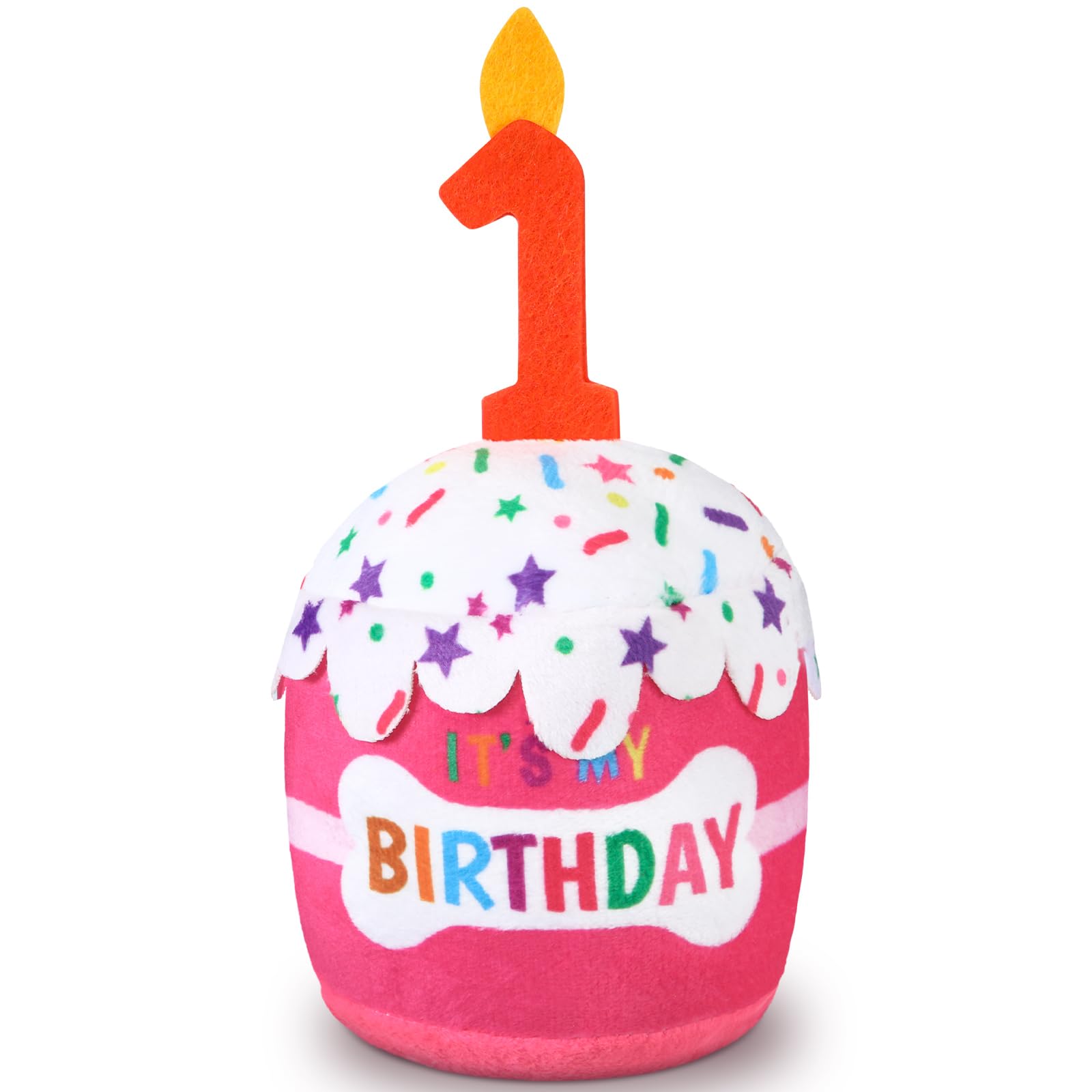 Dansydaisy dog birthday cake toy pink close-up for interactive play and photos