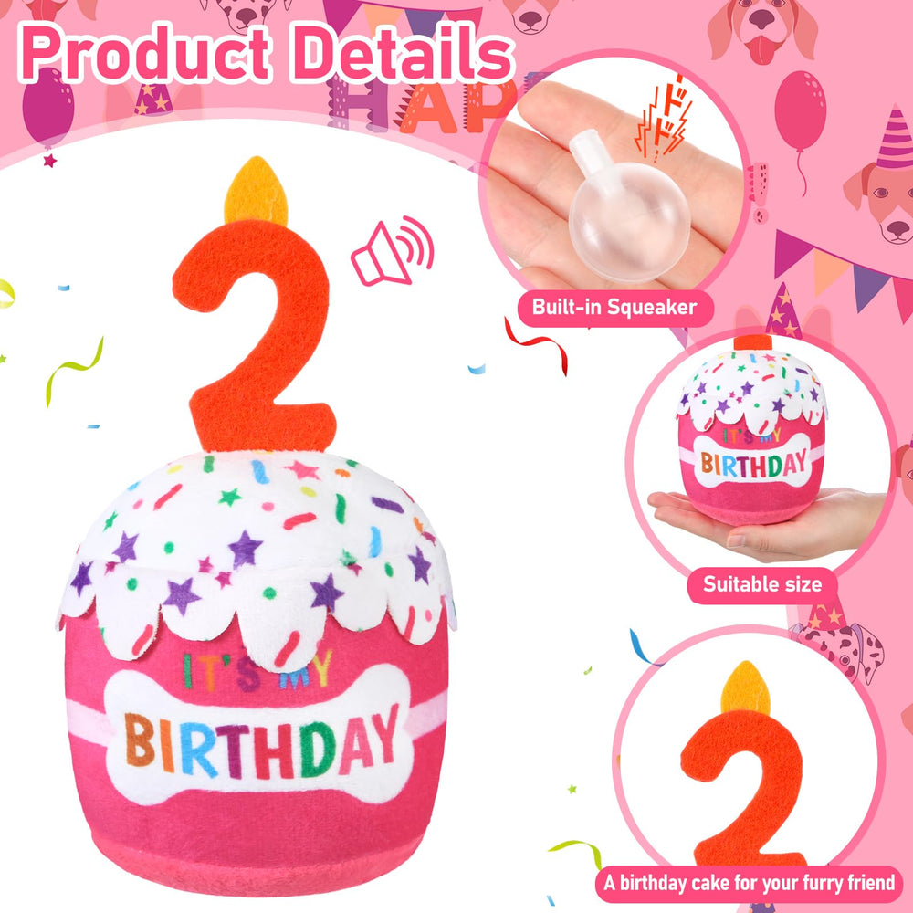 Dansydaisy dog birthday cake toy side view pink shows durable plush for all dog sizes