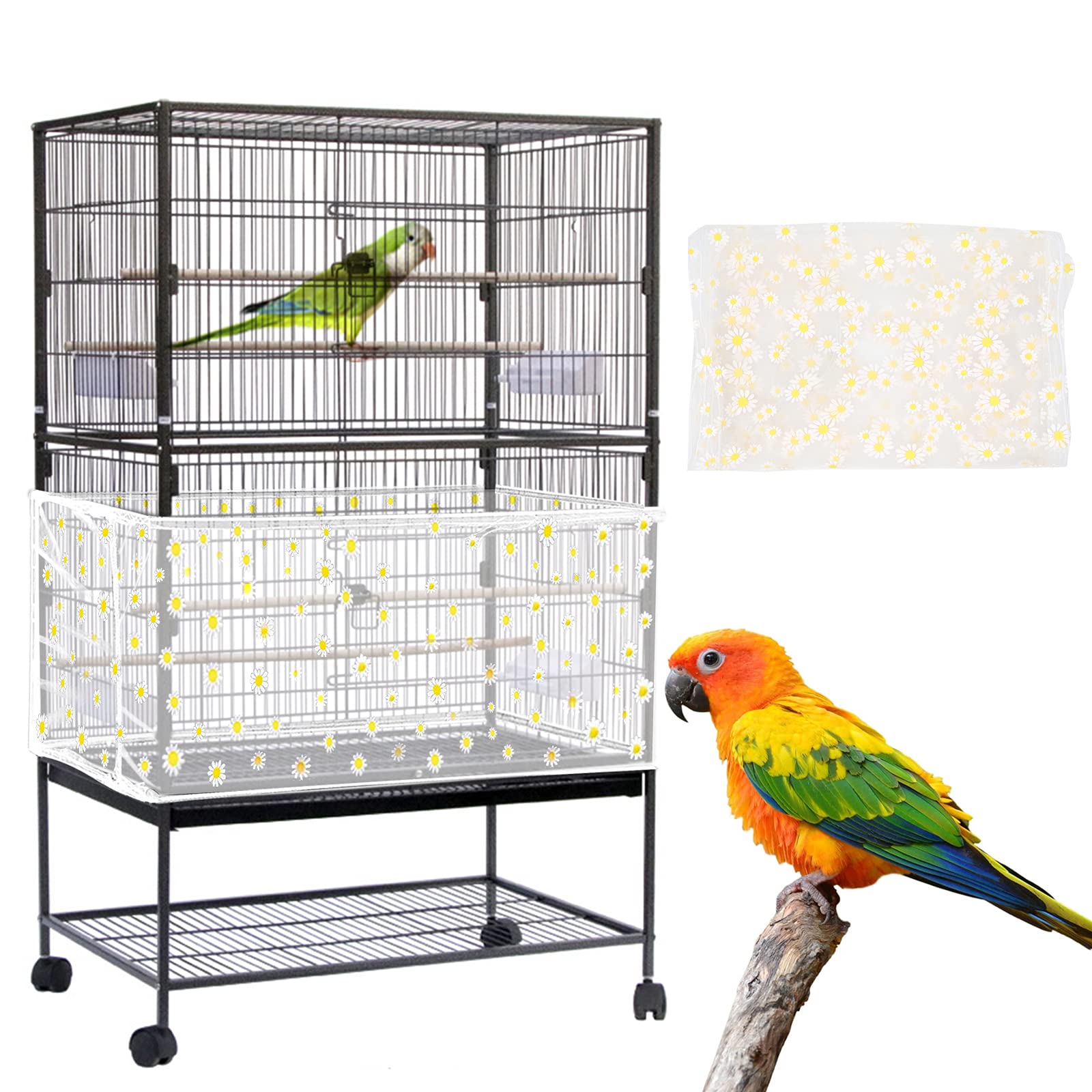 Daoeny bird cage cover with daisy pattern enhances aesthetics and hides mess.
