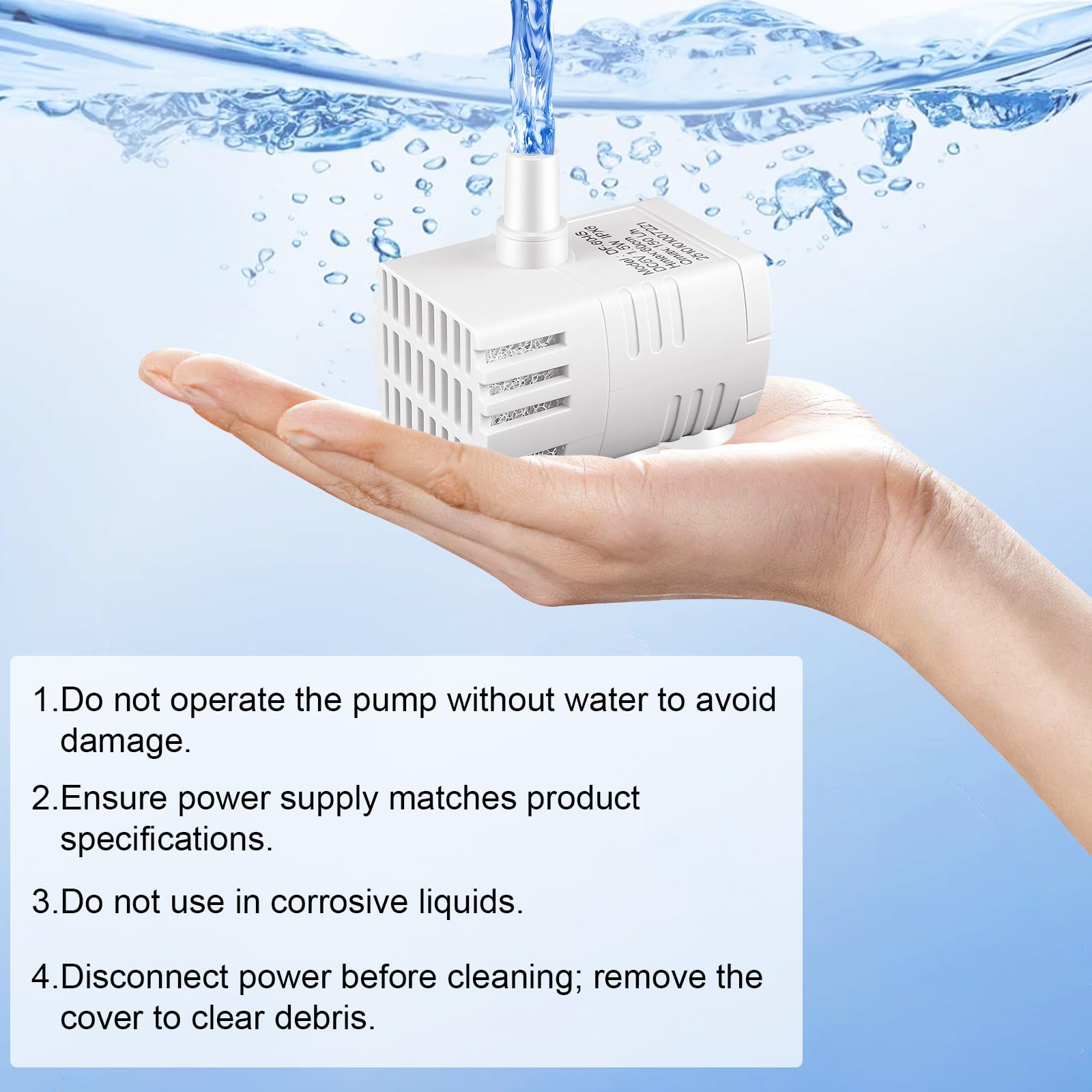 DateClean mini submersible water pump includes 3.3ft tubing for flexible placement.