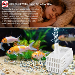 DateClean mini submersible water pump steady 30GPH flow supports healthy water movement.