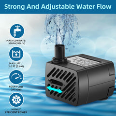 DaToo 50GPH submersible pump with adjustable flow enables customizable fountain effects.