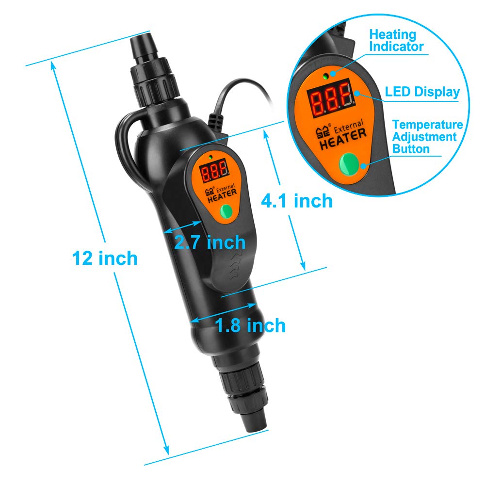 DaToo external heater 300W inlet-heads close-up shows flexible canister compatibility.