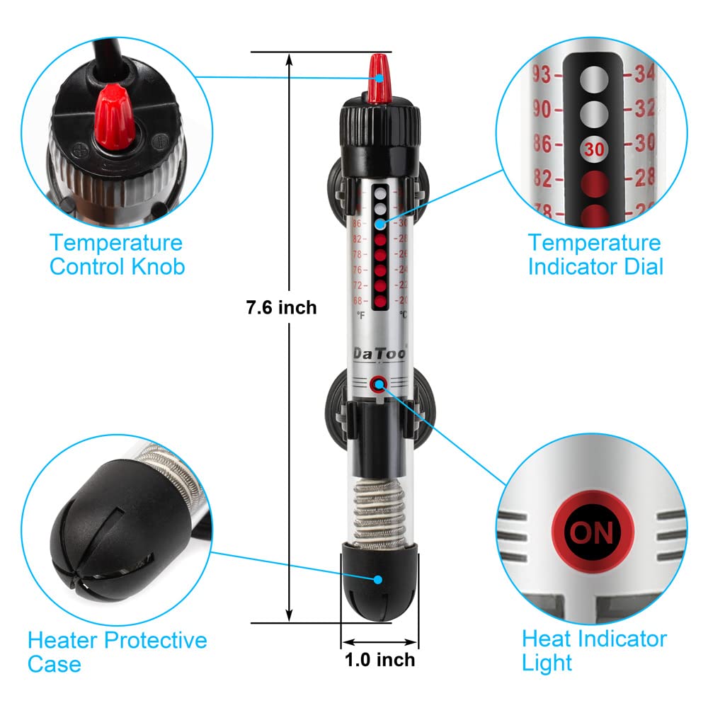 DaToo heater dial adjustment shows precise temperature control from 68 to 93°F.