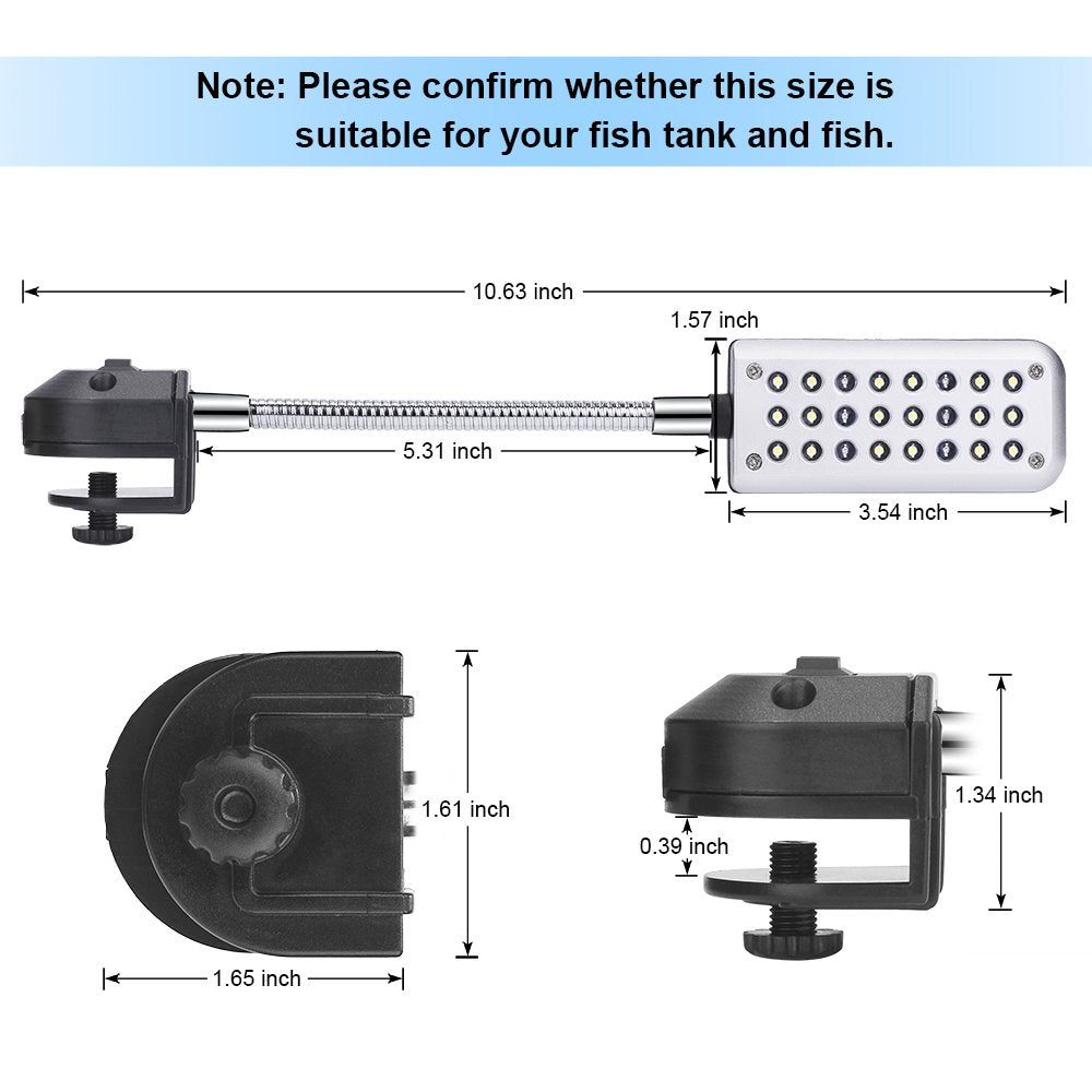 DaToo aquarium light with 24 beads delivers bright white and blue spectrum for vibrant viewing