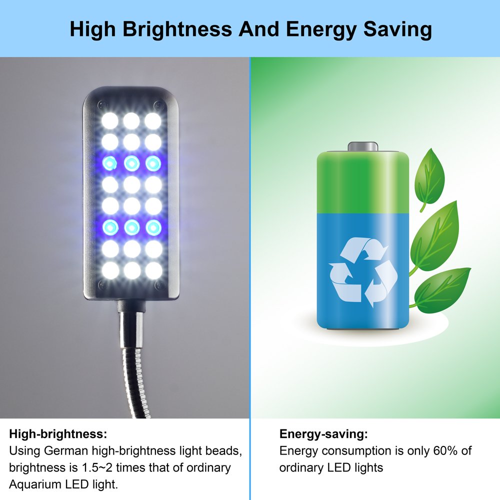 DaToo aquarium light's soft arm allows flexible 360-degree targeting of corners