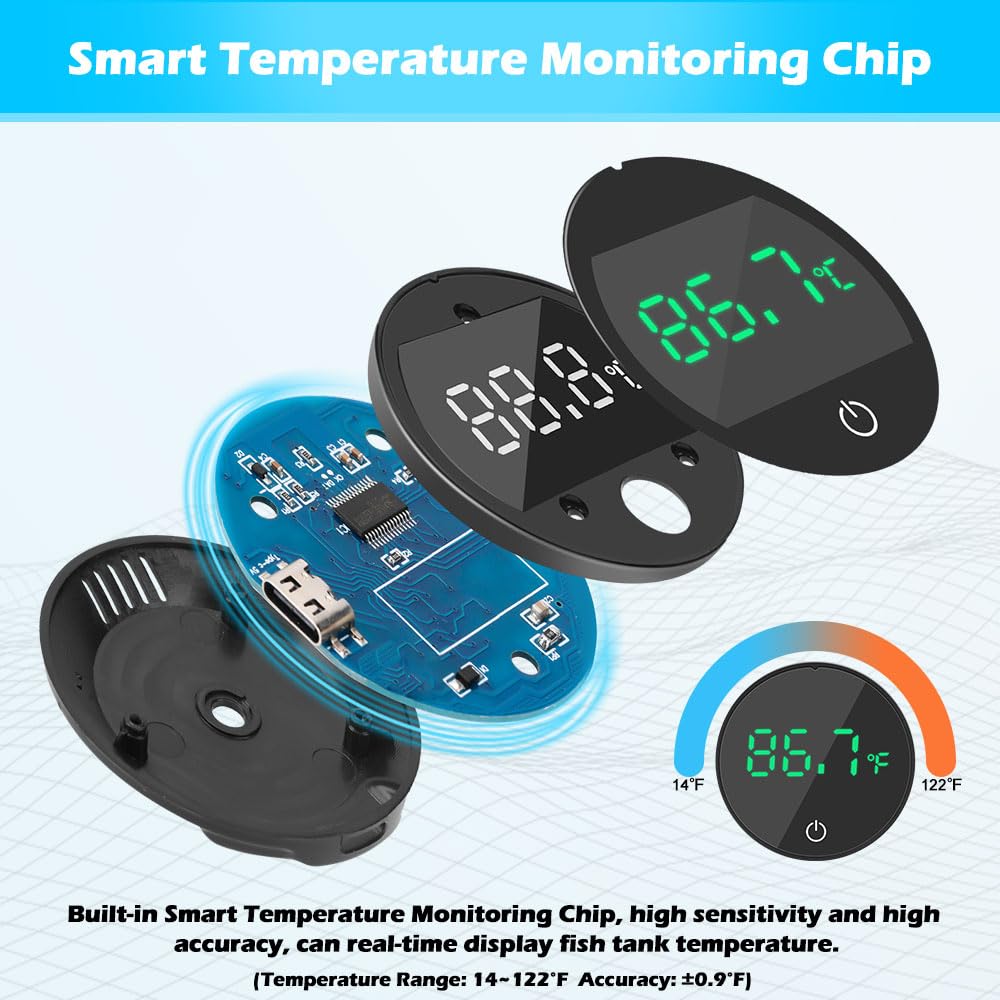 Datoo LED display provides clear readings for freshwater and saltwater setups.