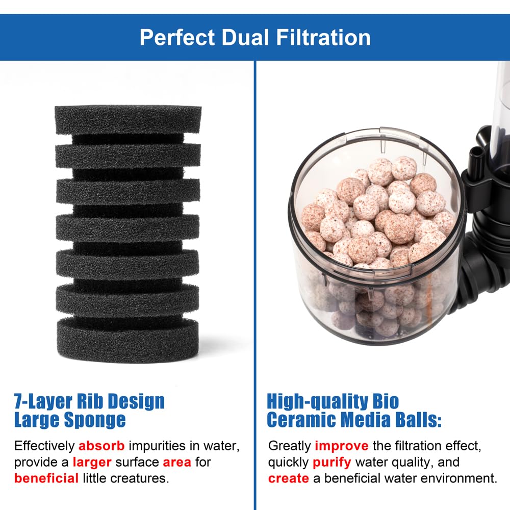 DaToo bio ceramic media balls with sponge demonstrate enhanced biological filtration for tank balance.