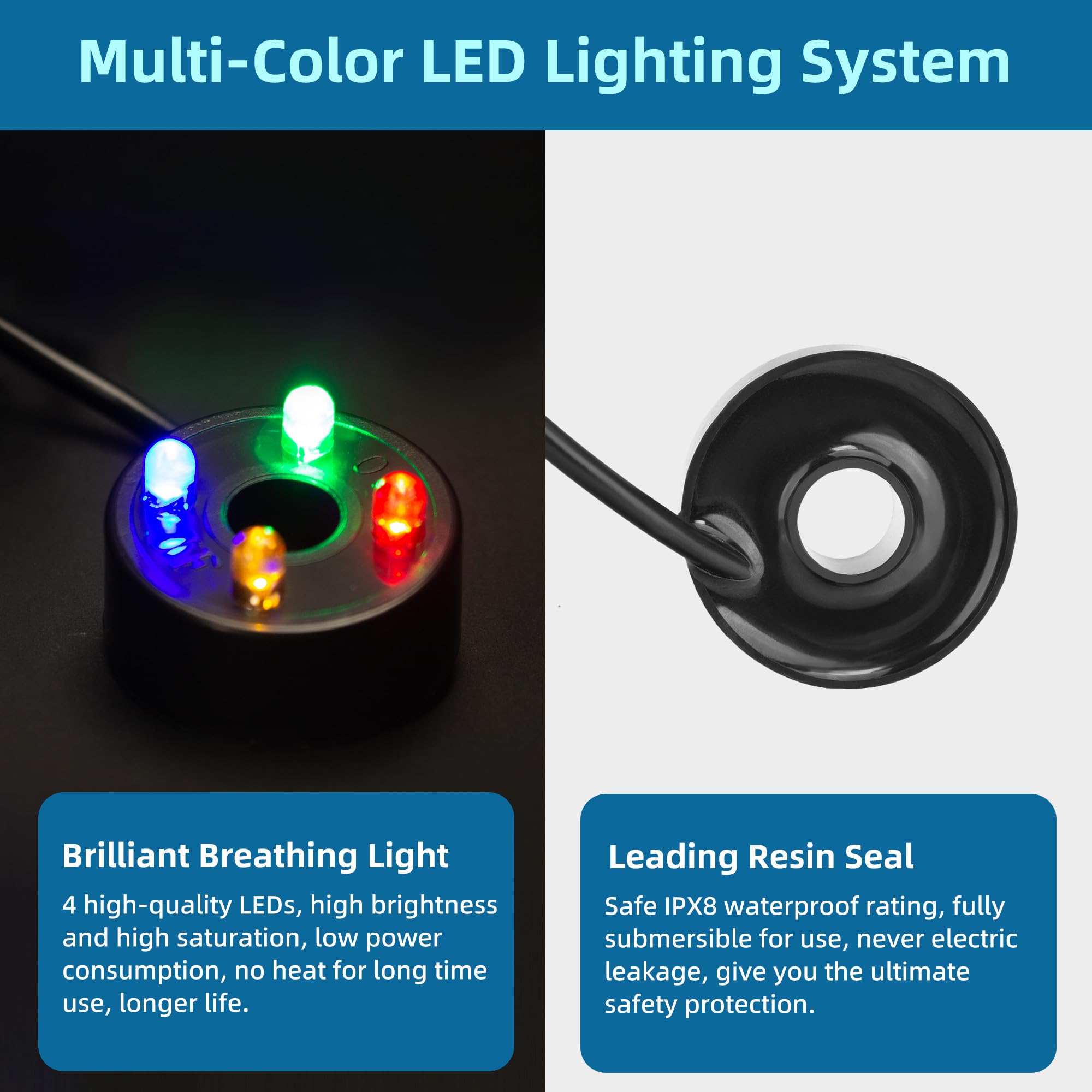 DaToo four-color LED lights deliver vibrant underwater ambience.