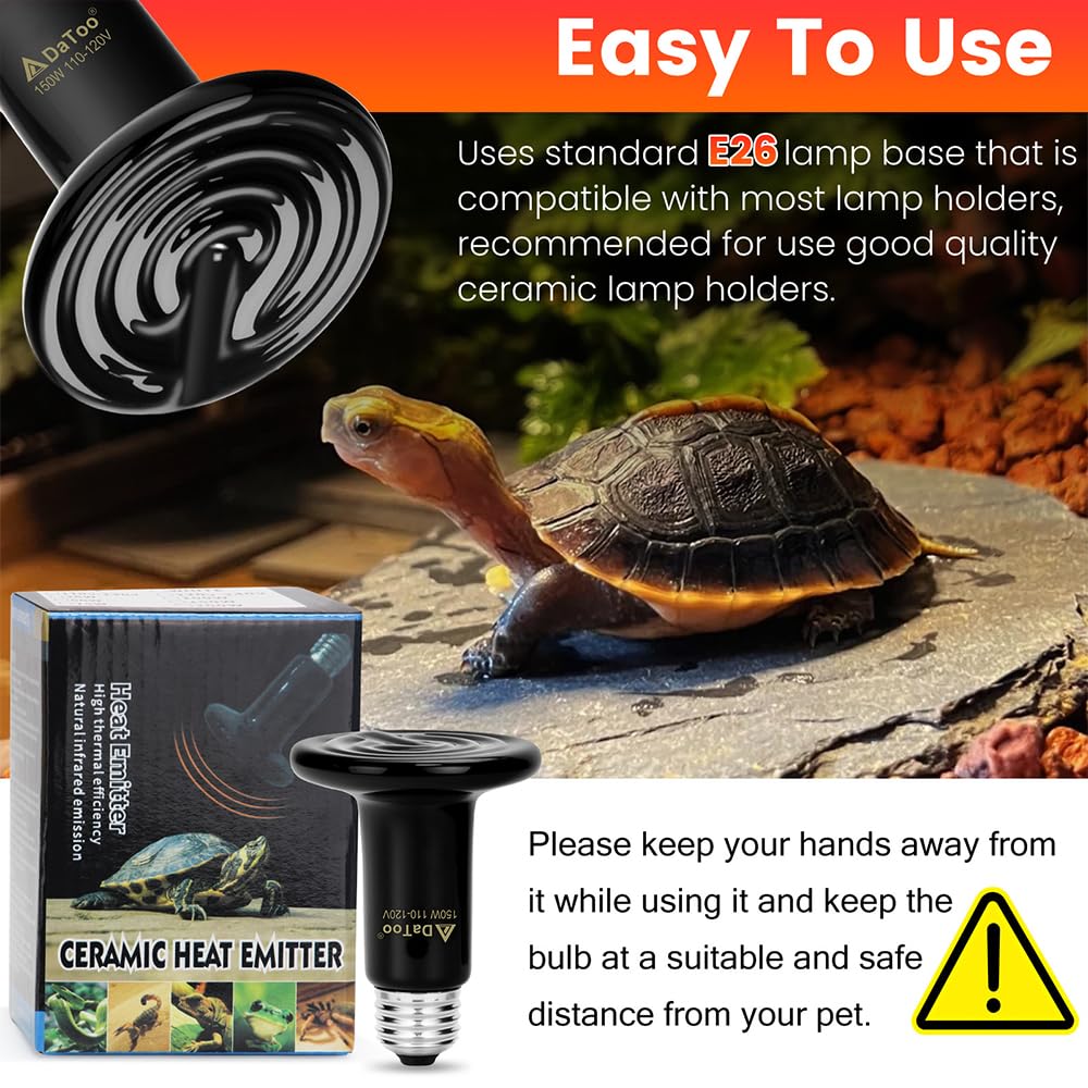 DaToo lizard heat lamp in use demonstrates easy installation via standard E26 socket.
