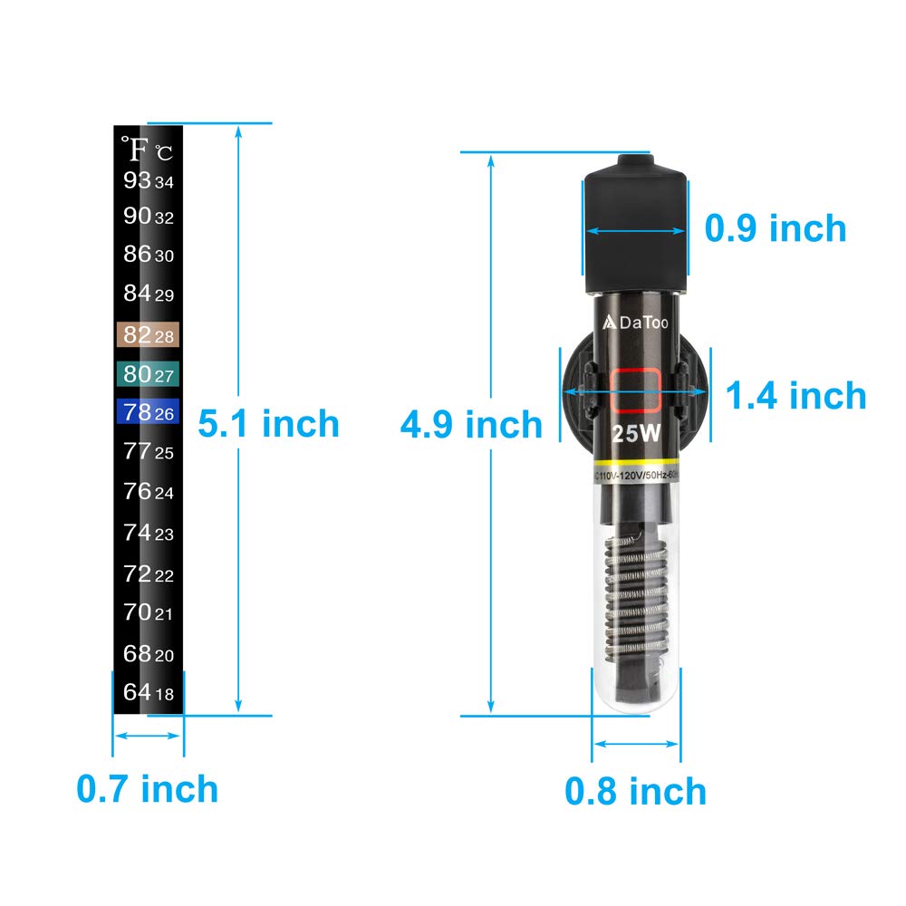 DaToo Mini Aquarium Heater with 78°F automatic temperature indicator
