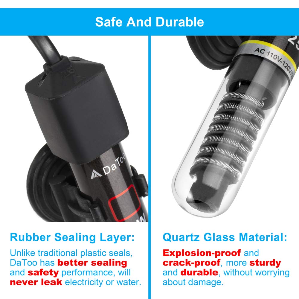 DaToo Mini Aquarium Heater featuring quartz glass for durability