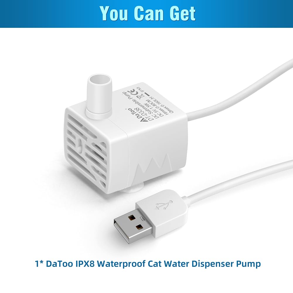 DaToo pump in-use inside a cat fountain, showcasing quick disassembly for cleaning.