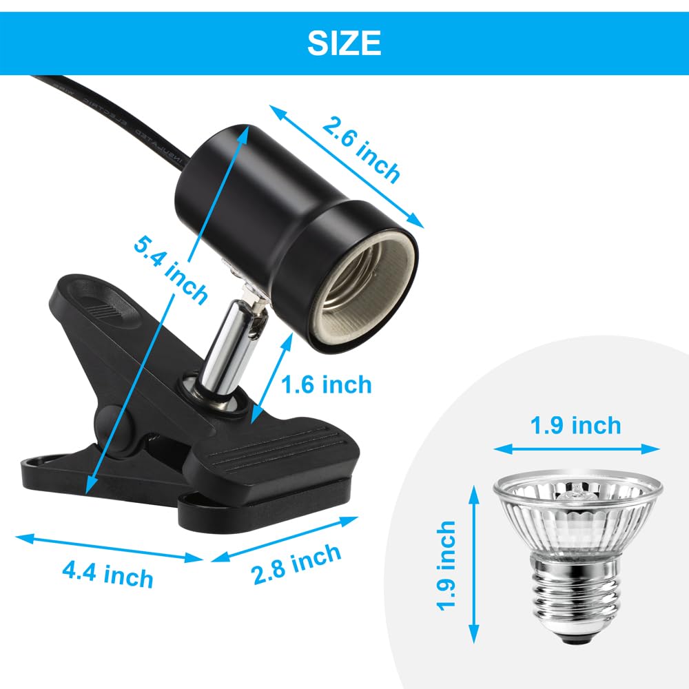 DaToo Reptile Heat Lamp adjustable clamp keeps lamp securely in place