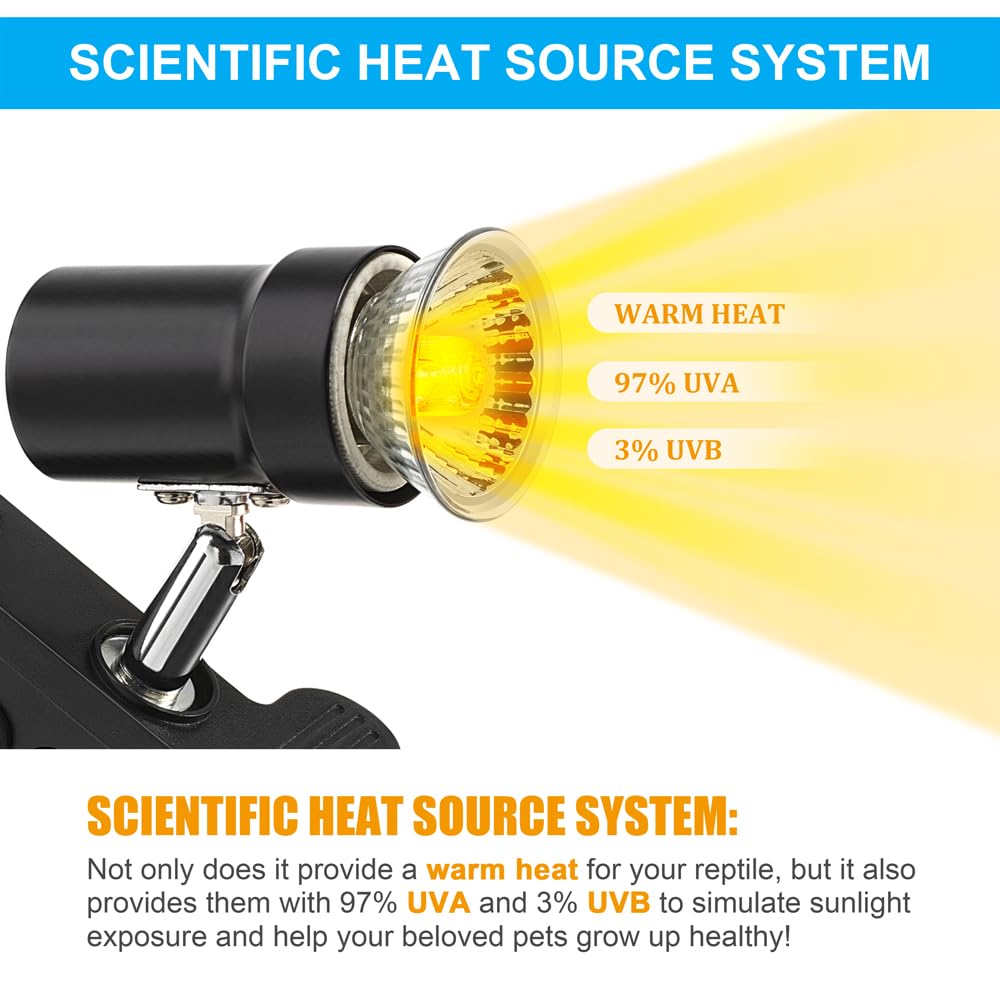 DaToo Reptile Heat Lamp 50W UVB UVA spectrum simulates sunlight for basking