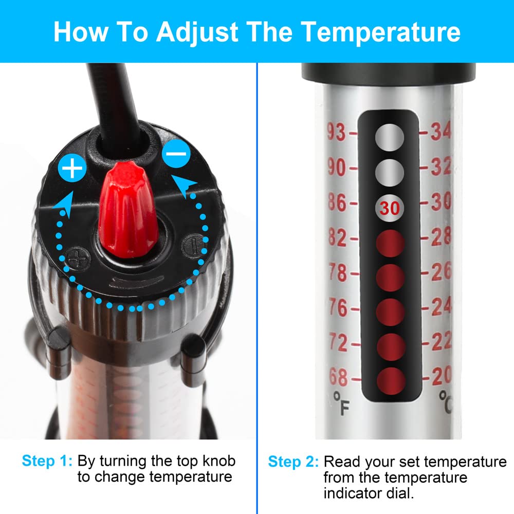 DaToo submersible heater with shatterproof glass-ceramics for durable freshwater and saltwater use.