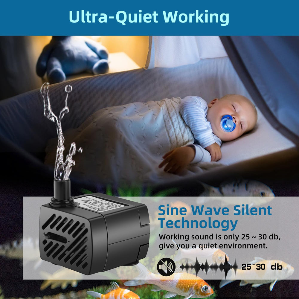 DaToo submersible pump offers ultra-quiet performance for peaceful aquariums.