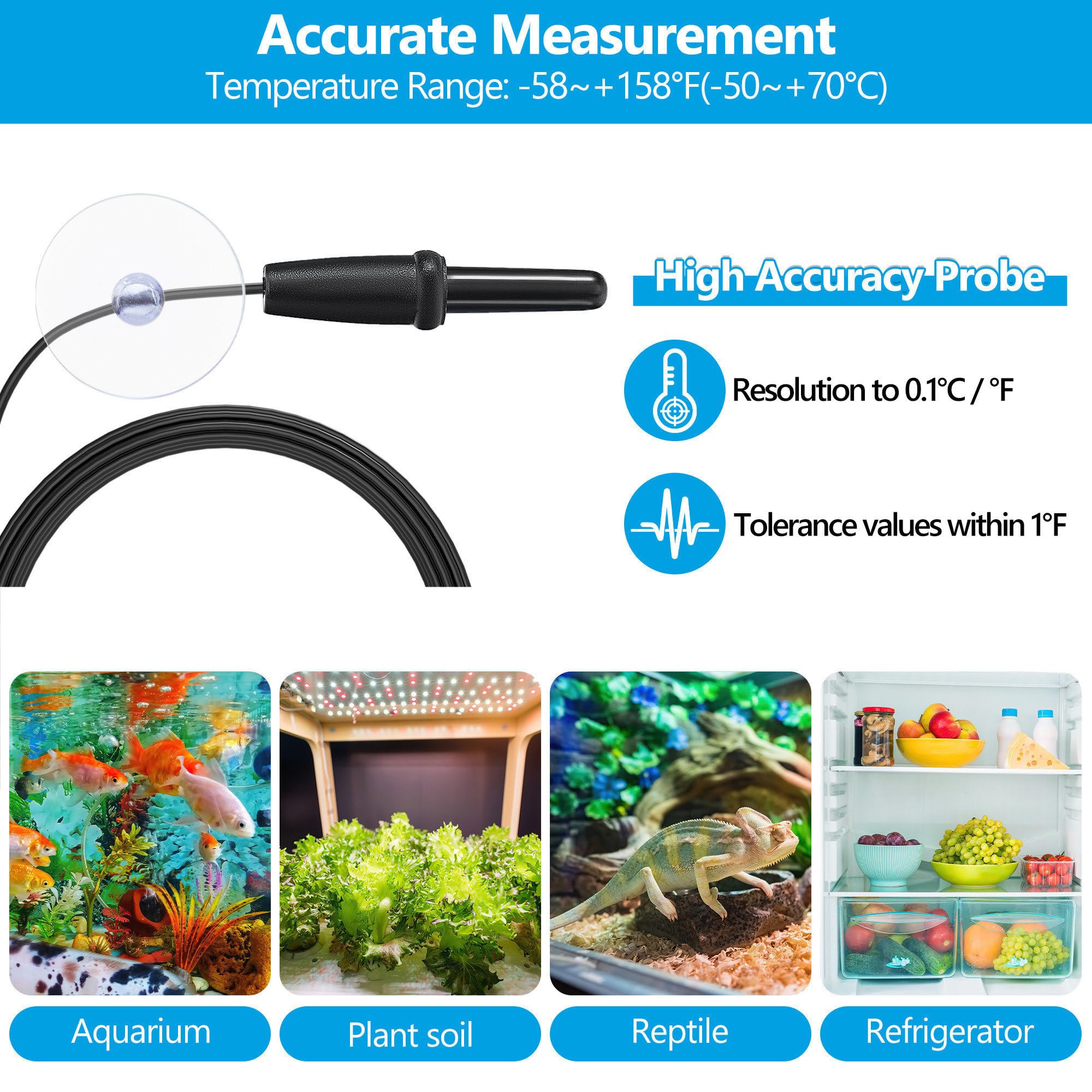DaToo thermometer suction cup attachment ensures stable readings inside the tank.