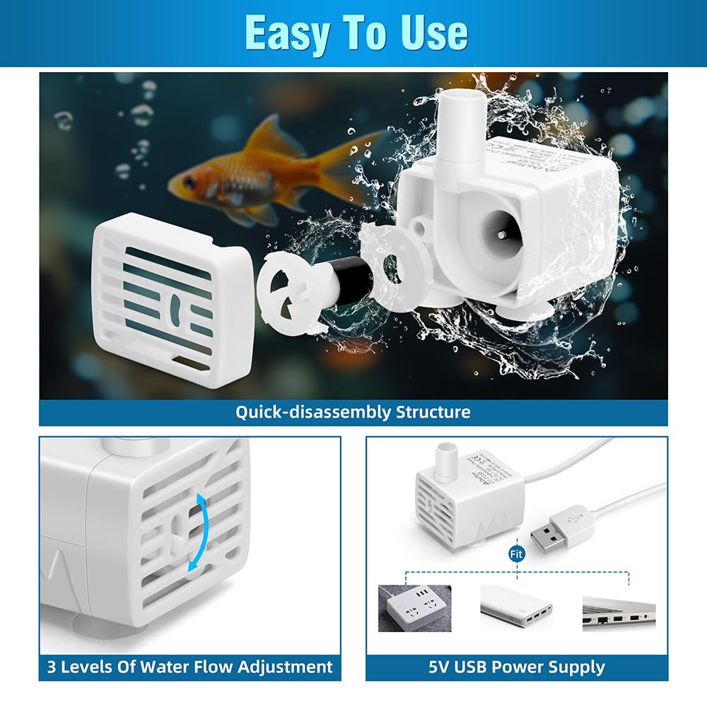 DaToo cat fountain pump with three suction cups for stable, spill-free operation.