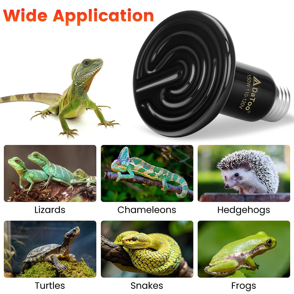 DaToo wide-application heat source supports terrariums including lizards, snakes, hedgehogs, and turtles.