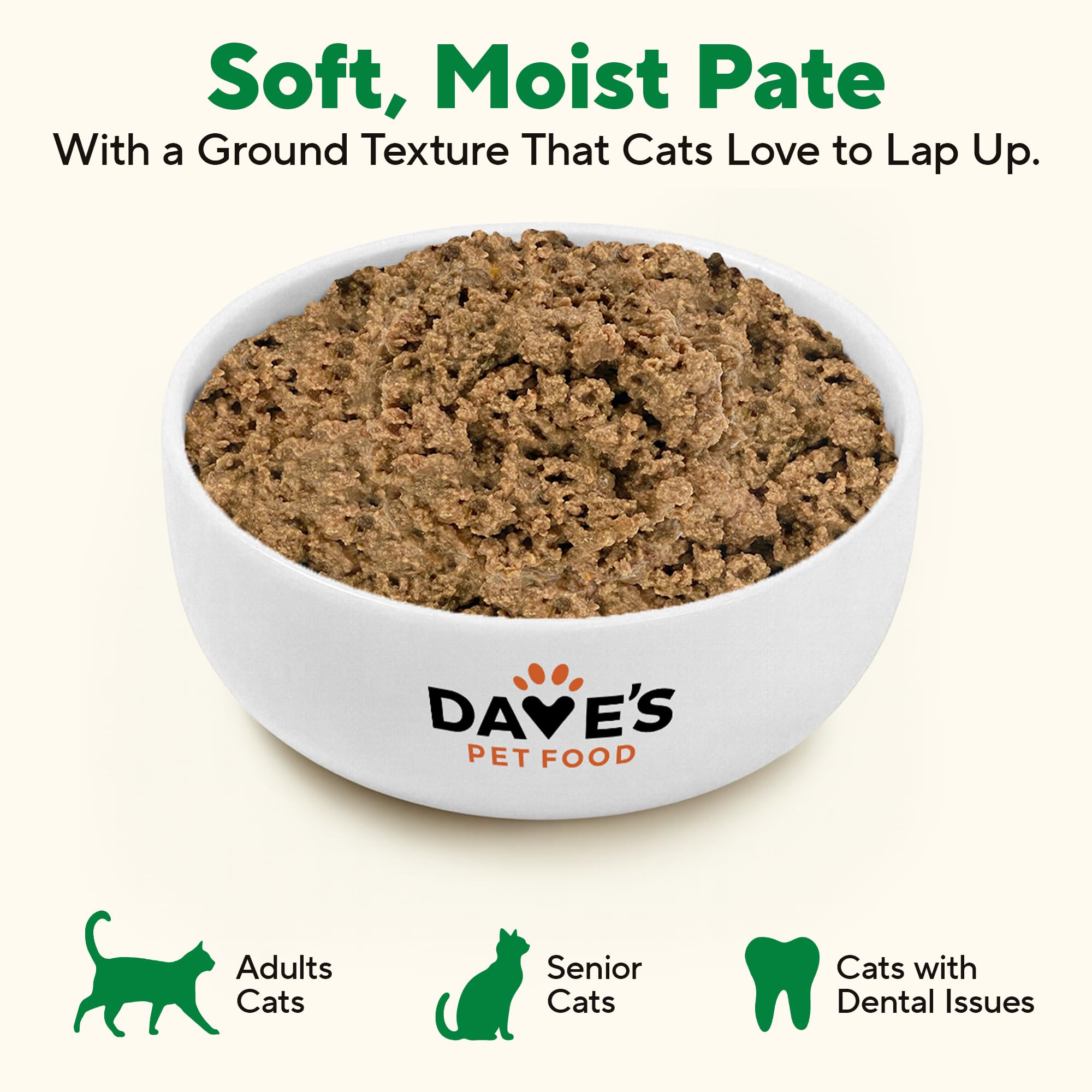 Dave's Pet Food 12-pack can packaging emphasizes convenient bulk purchase.