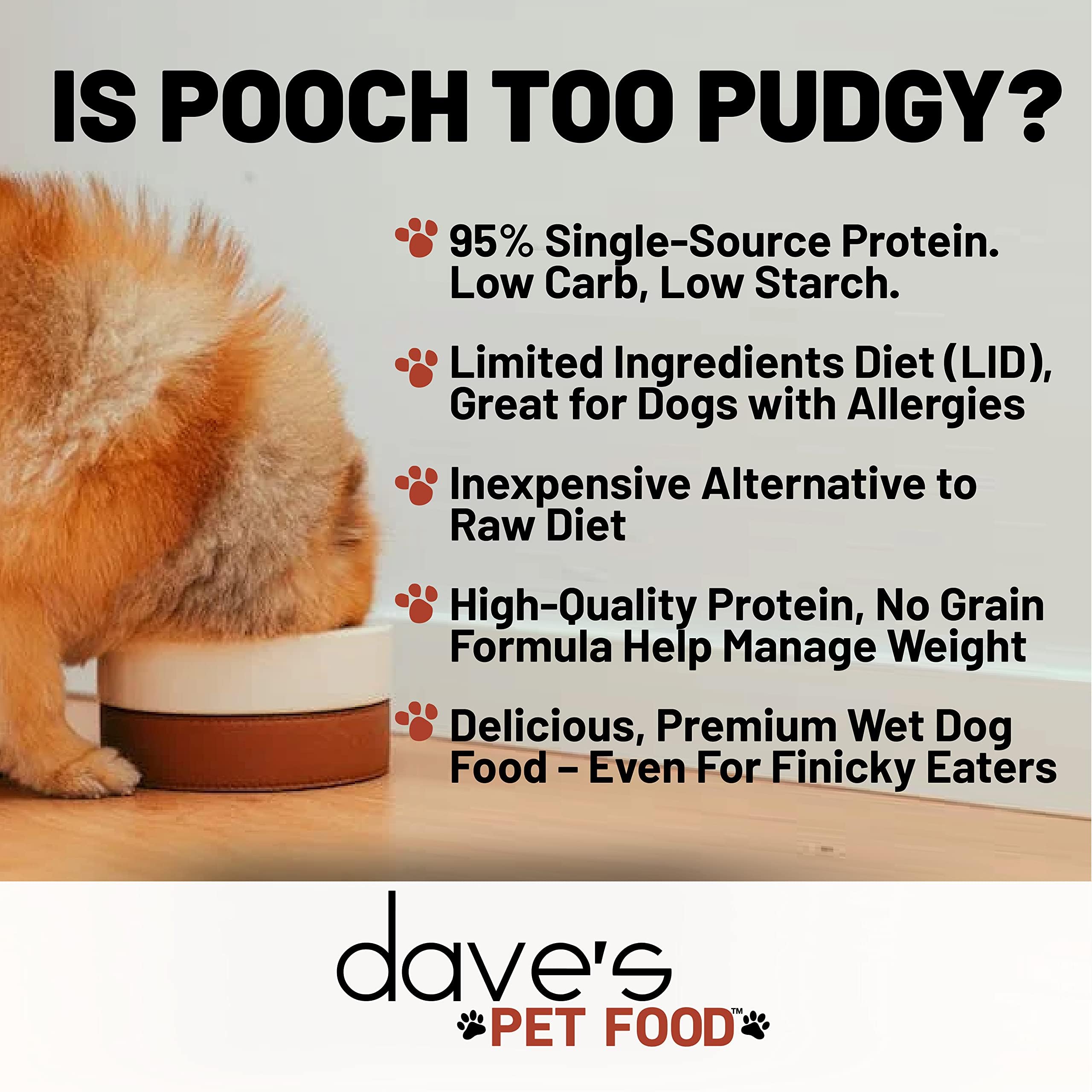 Dave's Pet Food 12-pack cans on display, convenient for steady monthly meals