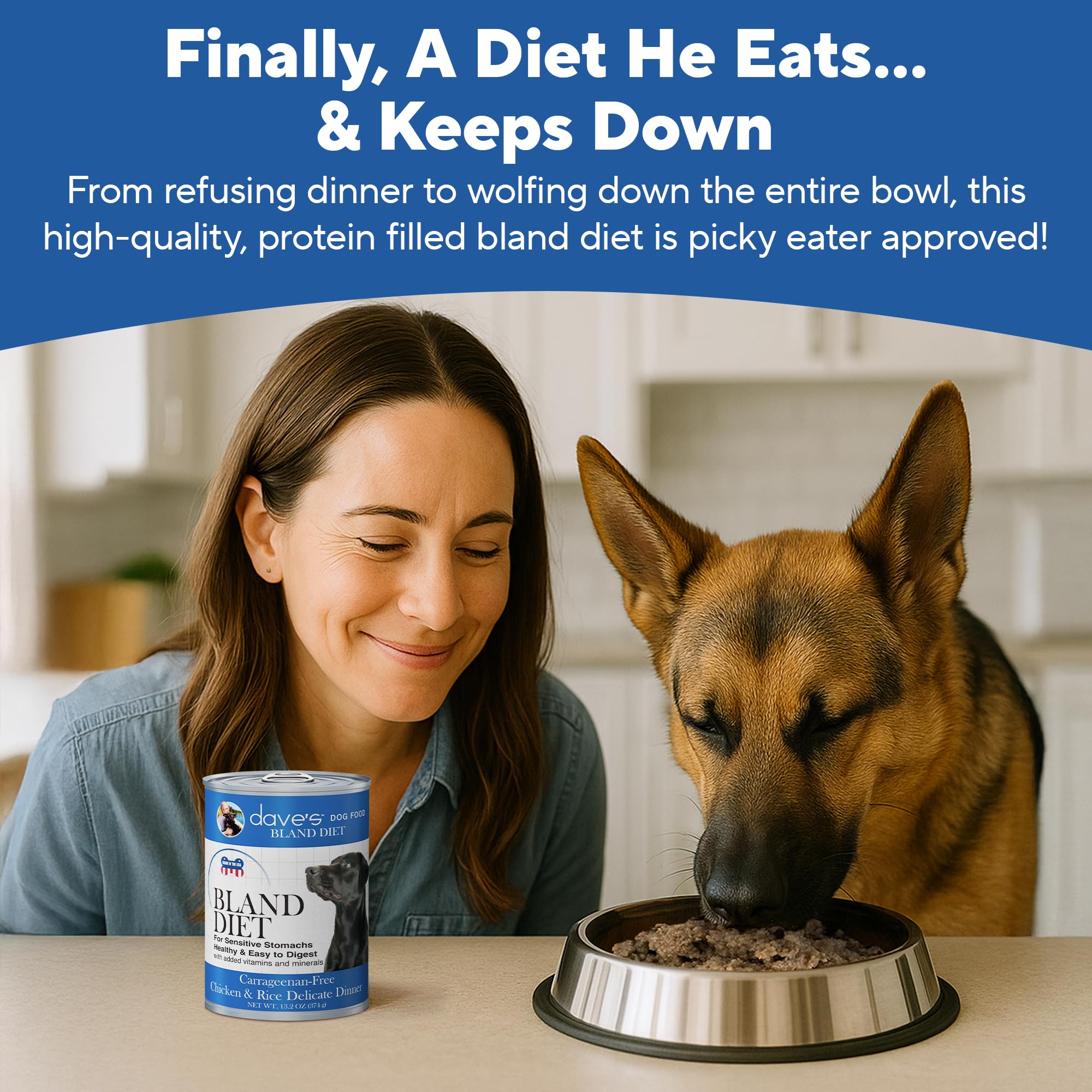 Dave's Pet Food Bland Diet chicken-rice ingredients highlight limited, wheat-free formula.