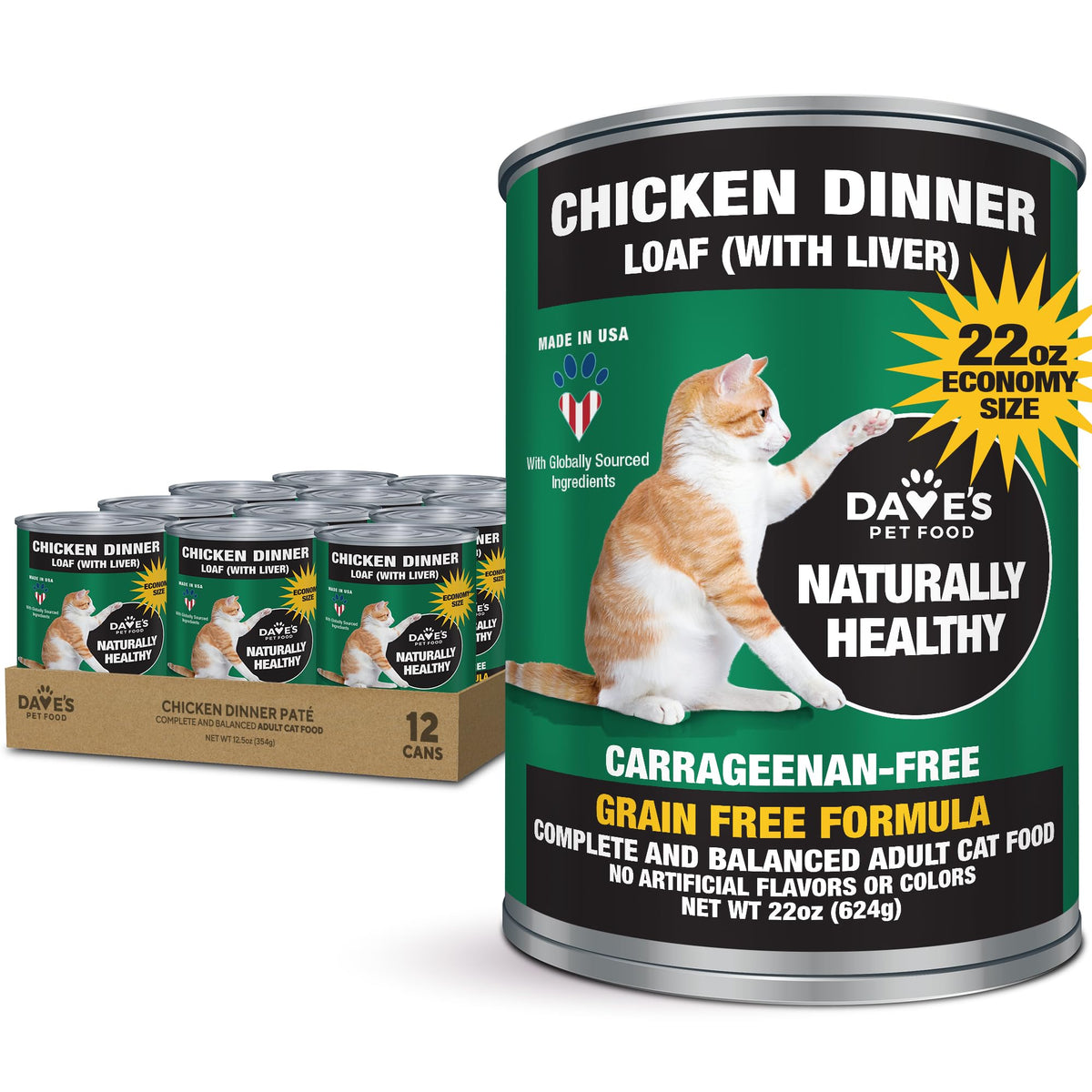Dave's Pet Food grain-free wet cat food pate chicken 22oz pack — convenient economy size for multiple cats.