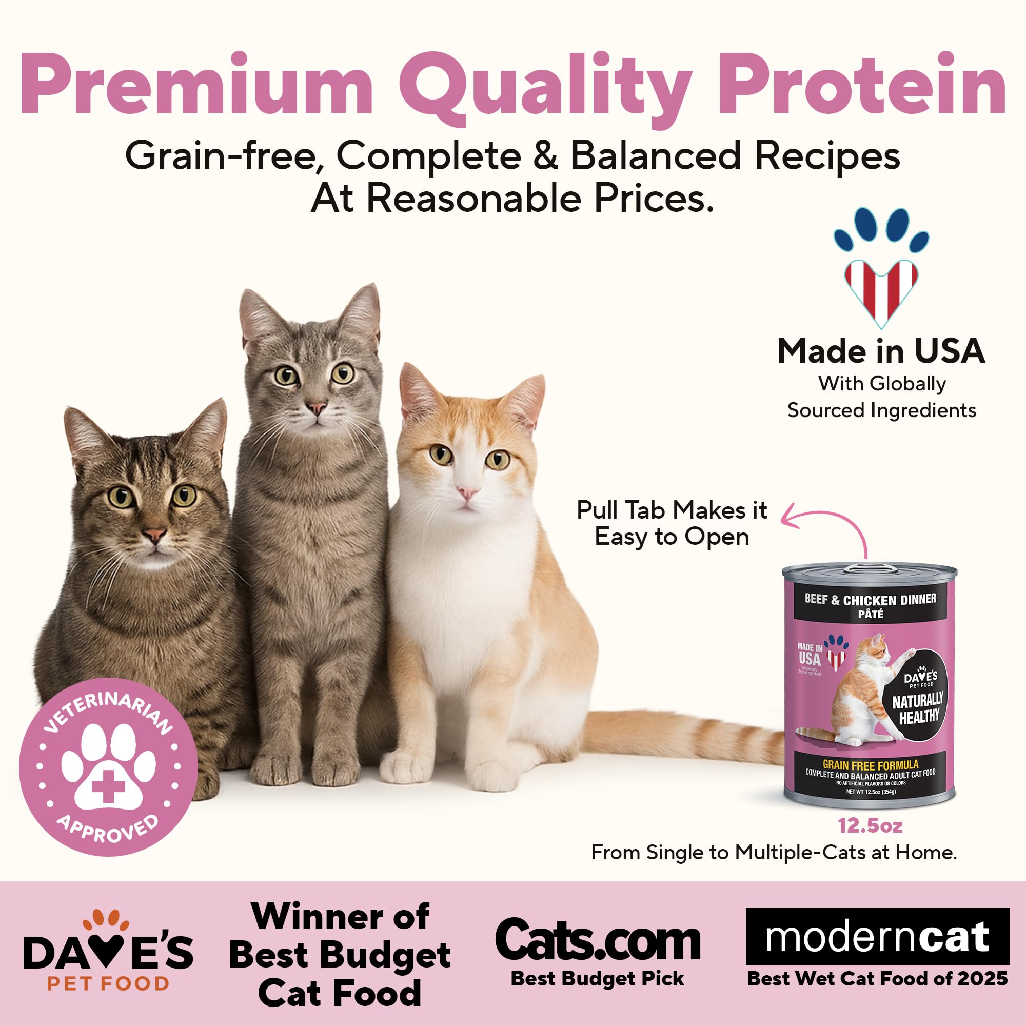 Dave's Pet Food silky pate texture invites easy serving for picky cats.