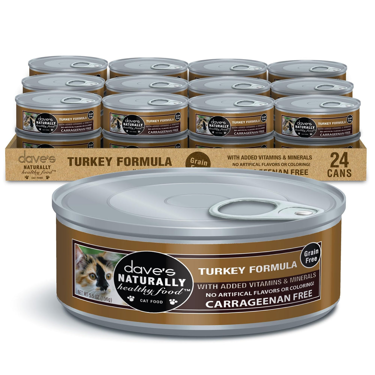 Dave's Pet Food grain-free turkey pate front view, ideal for grain-sensitive cats.