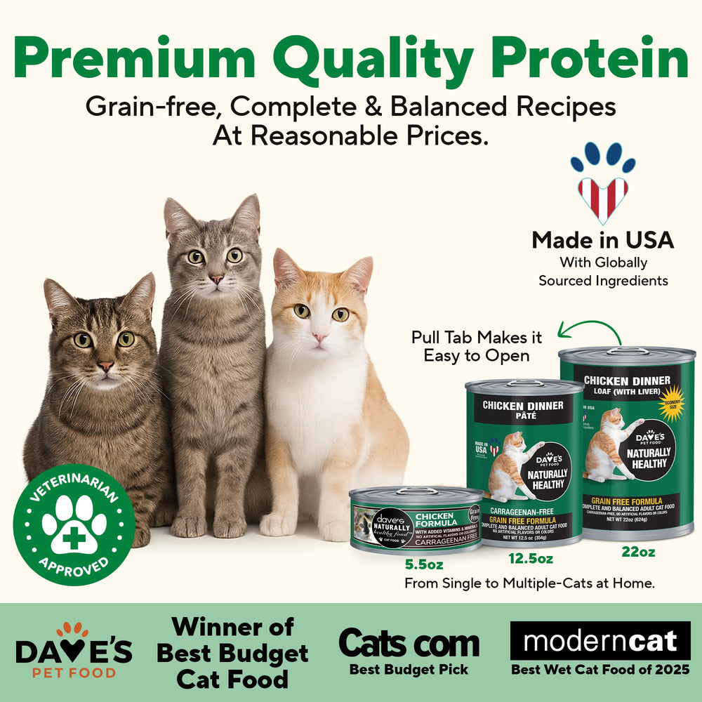 Dave's Pet Food pate-chicken cat can full view shows pate texture suitable for meals.