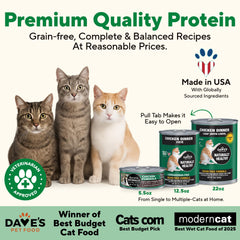 Dave's Pet Food pate-chicken cat can full view shows pate texture suitable for meals.
