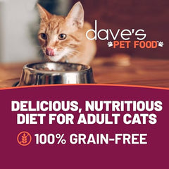 Dave's Pet Food wet cat food gravy serving bowl shows appetizing texture for mealtime