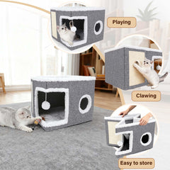 Dayacoco cat cave dual openings shows secure access for curious and shy cats.