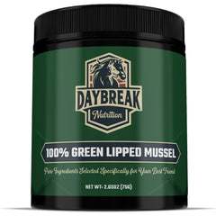 Daybreak Nutrition Pure Green Lipped Mussel Powder bottle promotes natural joint support for dogs and cats.