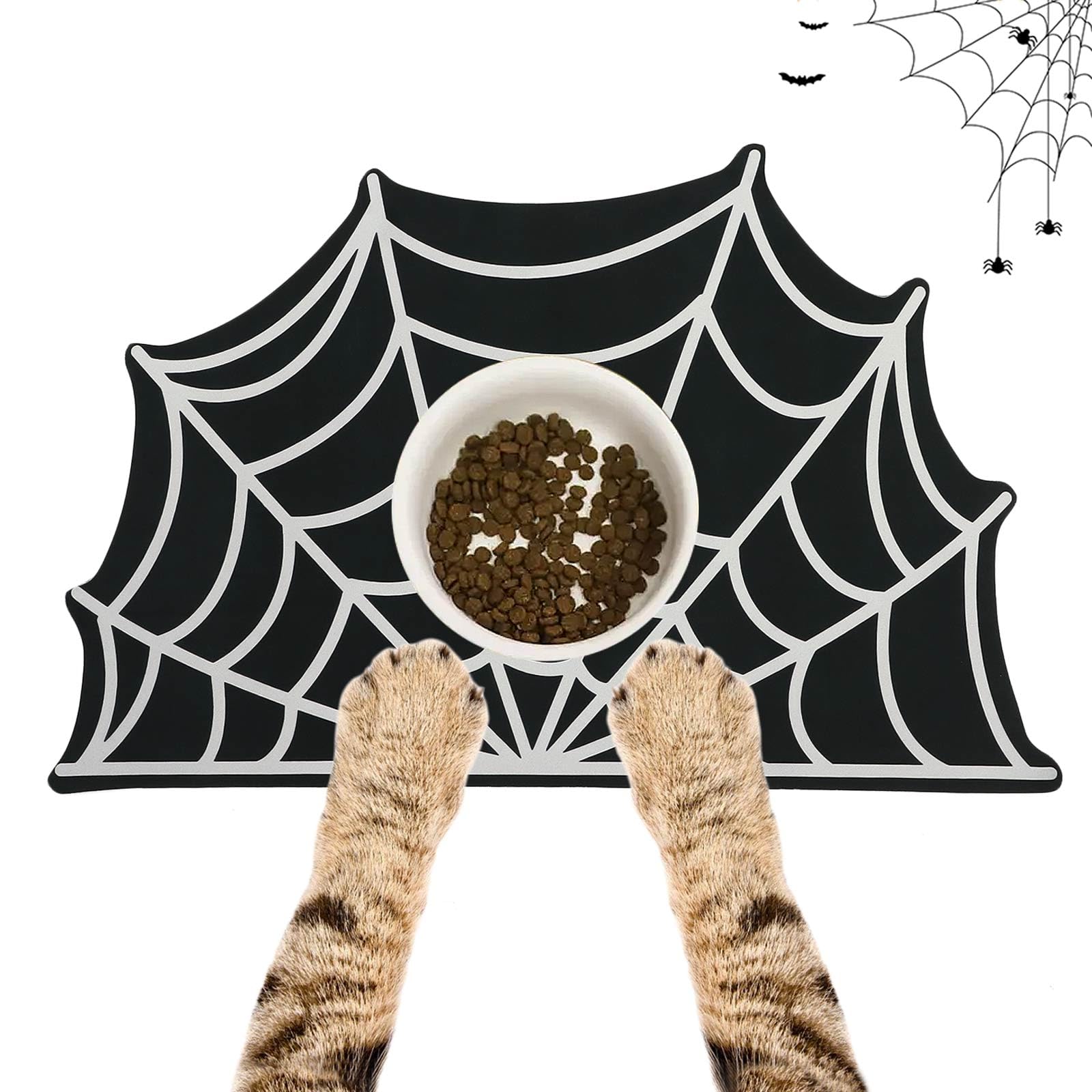 Dazzleimart Halloween pet mat with bat design helps contain spills during meals