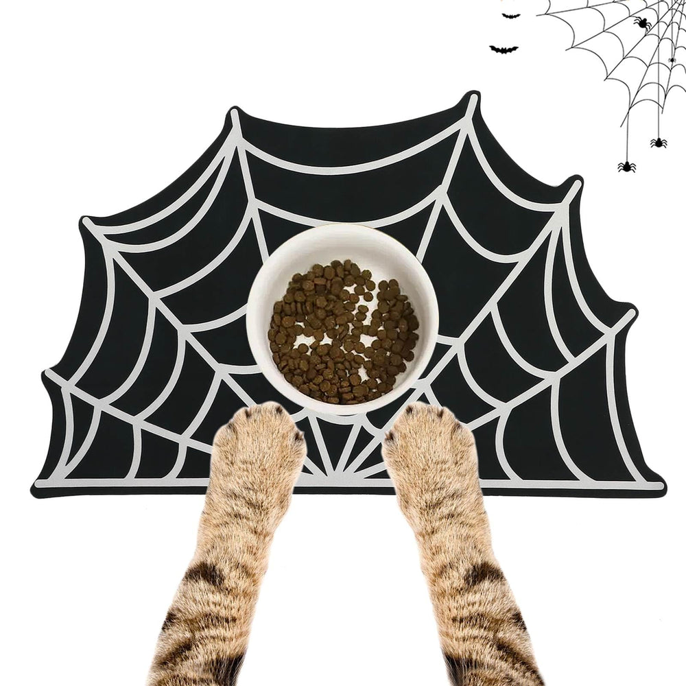 Dazzleimart Halloween pet mat with bat design helps contain spills during meals